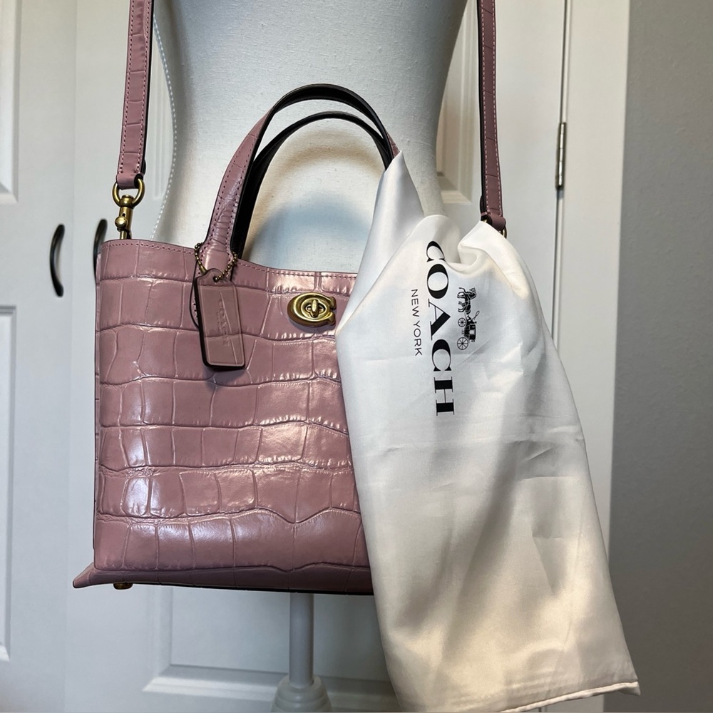 Coach Willow Tote Ice Purple crocodile embossed leather crossbody purse ￼ - Picture 3 of 16